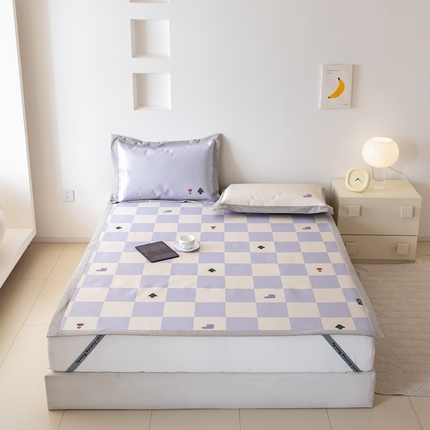 本希家居 2024新款花漾清新系列高端可水洗冰丝席 紫白方格平席