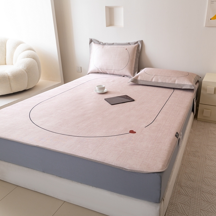 91家纺网 家纺一手货源 找家纺 本希家居 2024新款花漾清新系列高端可水洗冰丝席 心动床笠