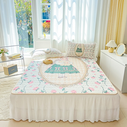 慕澄家纺 2024新款大版印花床裙款乳胶凉席-凉席三件套 秘密花园
