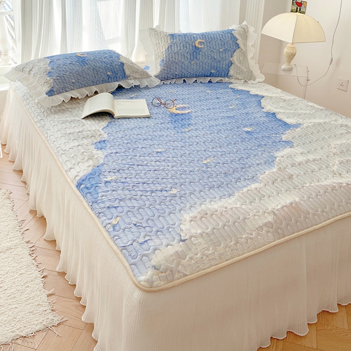 91家纺网 家纺一手货源 找家纺 慕澄家纺 2024新款大版印花床裙款乳胶凉席-凉席三件套 星辰