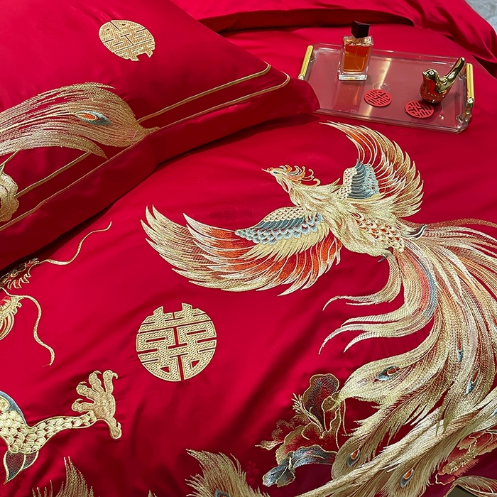 91家纺网 家纺一手货源 找家纺 卓缦家纺 2024新款全棉刺绣提花四件套 龙凤喜呈