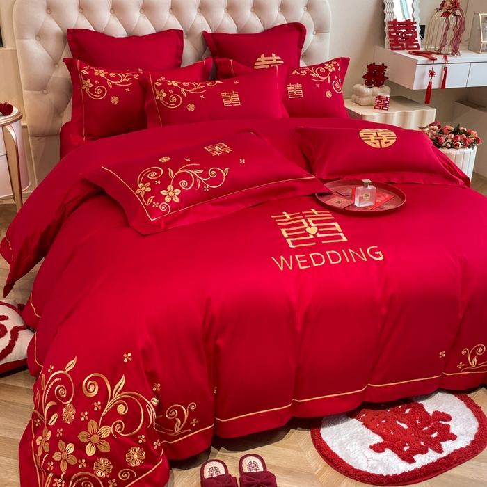 91家纺网 家纺一手货源 找家纺 欧乐蒂 2025新款设计师原创亲肤棉婚庆四件套 金枝玉叶