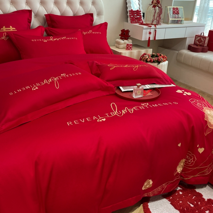 91家纺网 家纺一手货源 找家纺 欧乐蒂 2025新款设计师原创亲肤棉婚庆四件套 玫瑰爱恋