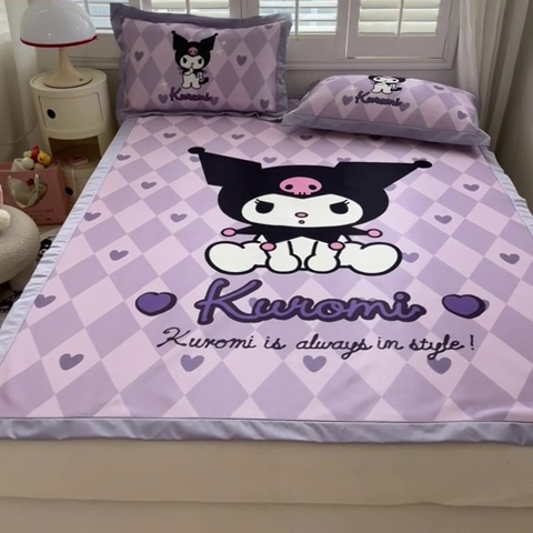 91家纺网 家纺一手货源 找家纺 金爱家 2024新款A类三丽鸥授权数码印花中分子1200D凉感冰丝宽边凉感软席 冰丝席-甜甜库洛米