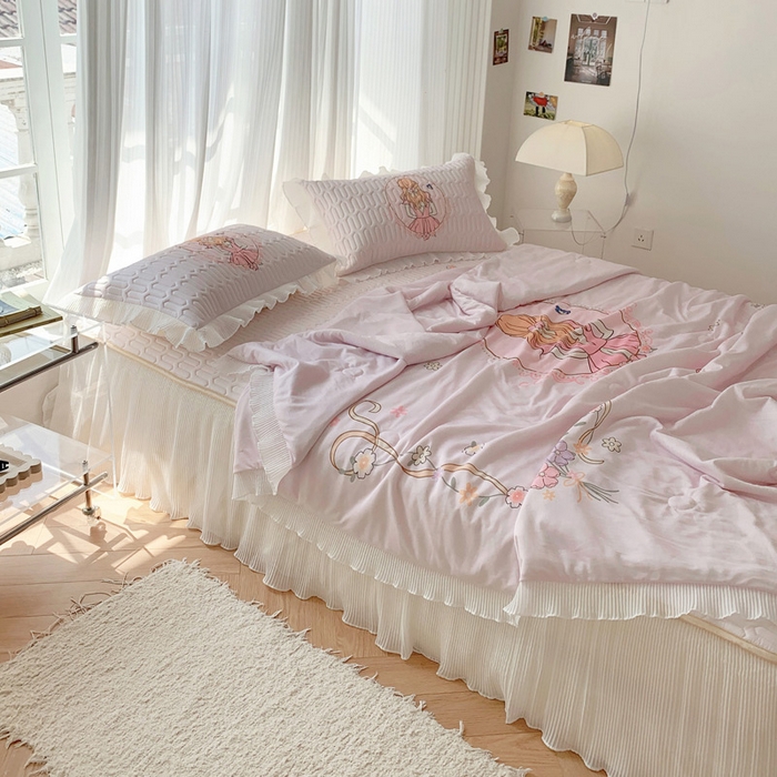 91家纺网 家纺一手货源 找家纺 慕澄家纺 2024新款大版印花乳胶凉席套件-夏被凉席四件套 女孩