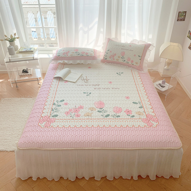 91家纺网 家纺一手货源 找家纺 （总）慕澄家纺 2024新款大版印花床裙款乳胶凉席-凉席三件套