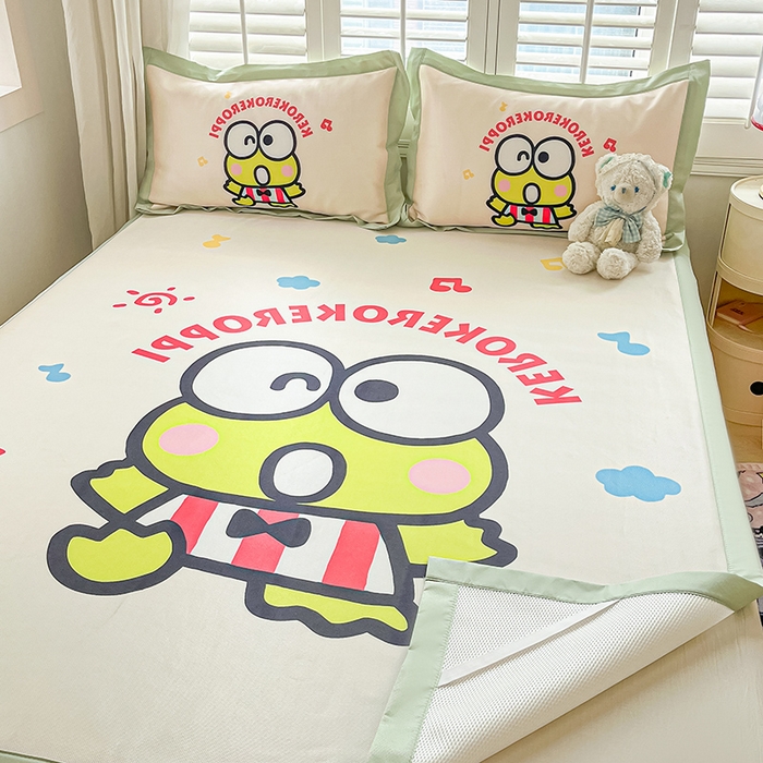 91家纺网 家纺一手货源 找家纺 金爱家 2024新款A类三丽鸥授权数码印花中分子1200D凉感冰丝宽边凉感软席 冰丝席-萌萌大眼蛙