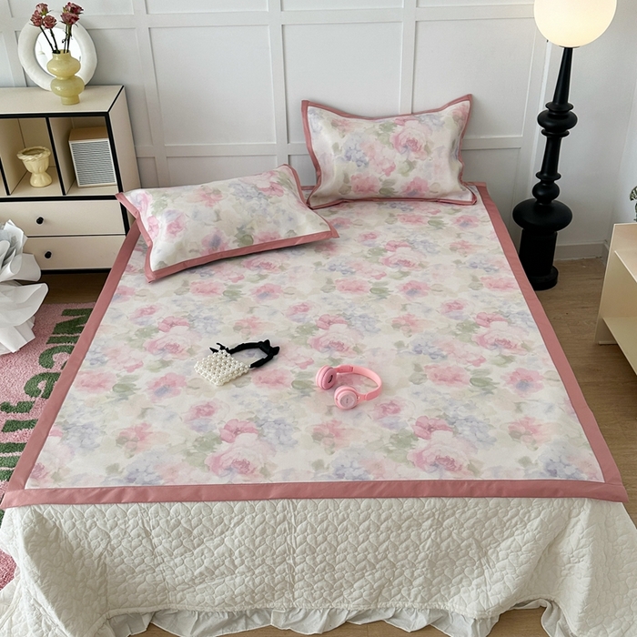 91家纺网 家纺一手货源 找家纺 昔可家纺 2024新款高端数码印花养生冰藤席--简约系列 彩色水彩花