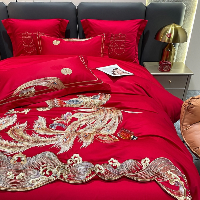 91家纺网 家纺一手货源 找家纺 卓缦家纺 2024新款全棉刺绣提花四件套 龙凤喜呈