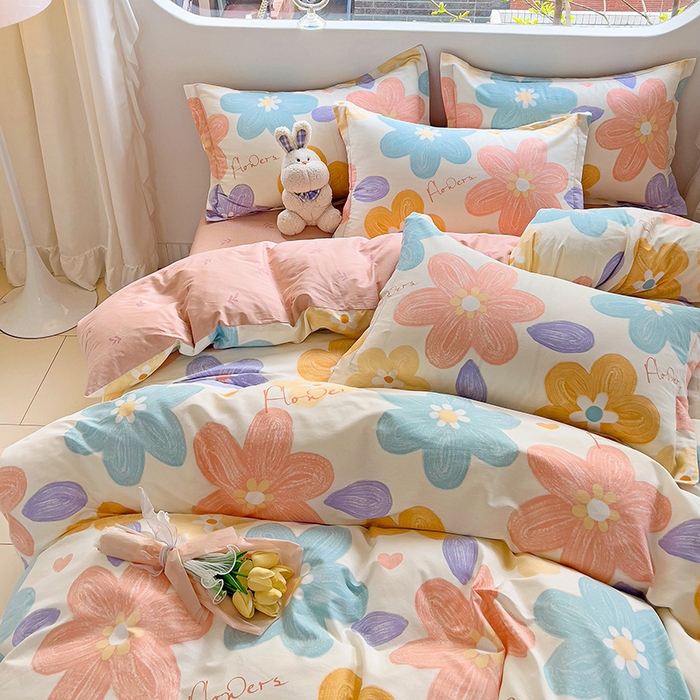 91家纺网 家纺一手货源 找家纺 优选良品 2025新款直播爆款全棉-ins印花系列四件套纯棉三件套床单床笠 花恬梦