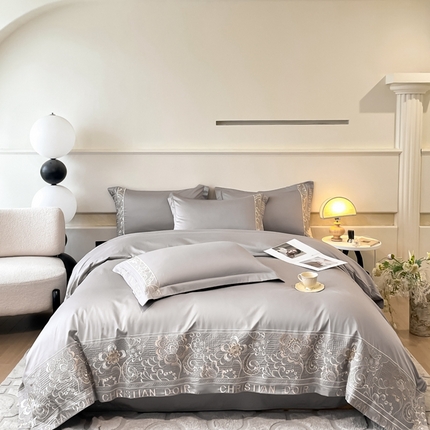 91家纺网 家纺一手货源 找家纺 欧乐蒂 2025新款高支密长绒棉刺绣四件套-繁花-终版 繁花-高级灰