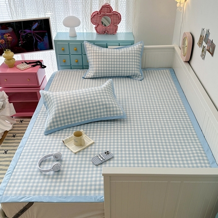 昔可家纺 2024新款高端数码印花养生冰藤席--简约系列 蓝格子