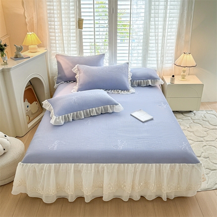 91家纺网 家纺一手货源 找家纺 启程家纺 2024新款A类凉豆豆床裙款凉席三件套 蝴蝶结-紫