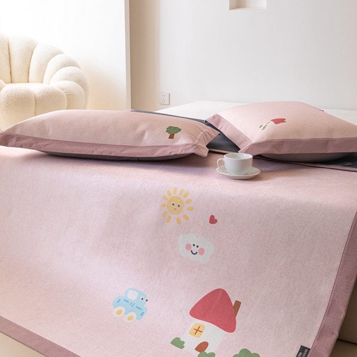 91家纺网 家纺一手货源 找家纺 本希家居 2024新款花漾清新系列高端可水洗冰丝席 小甜美平席