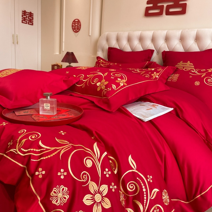 91家纺网 家纺一手货源 找家纺 欧乐蒂 2025新款设计师原创亲肤棉婚庆四件套 金枝玉叶