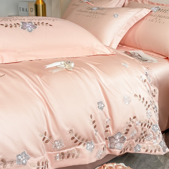 91家纺网 家纺一手货源 找家纺 欧乐蒂 2025新款花寐-高支高密新疆长绒棉四件套-终版 花寐-樱花粉