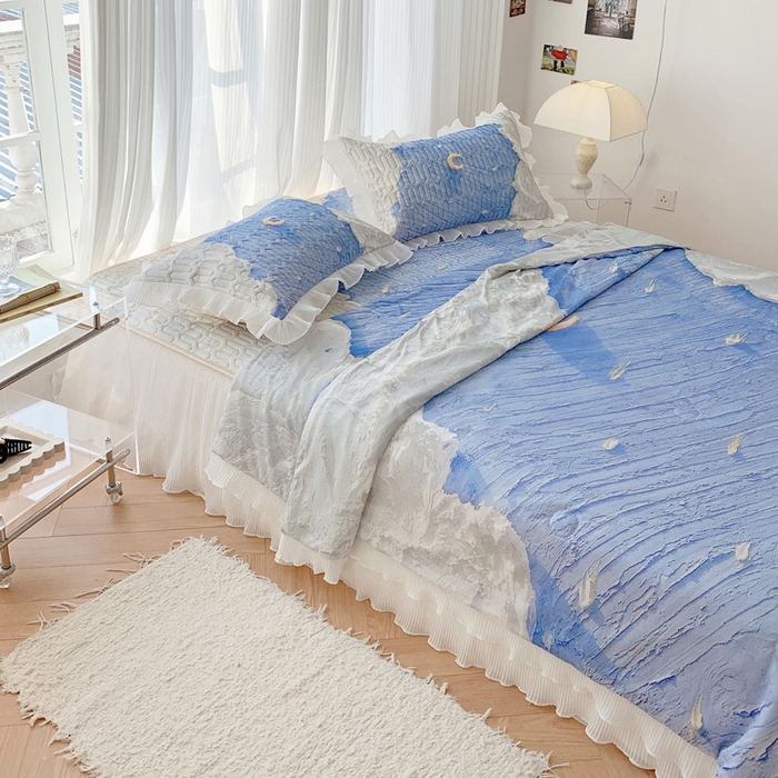 91家纺网 家纺一手货源 找家纺 慕澄家纺 2024新款大版印花乳胶凉席套件-夏被凉席四件套 星辰