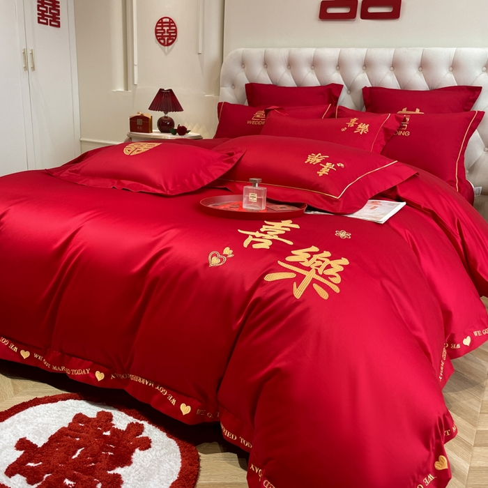 91家纺网 家纺一手货源 找家纺 欧乐蒂 2025新款设计师原创亲肤棉婚庆四件套 喜乐