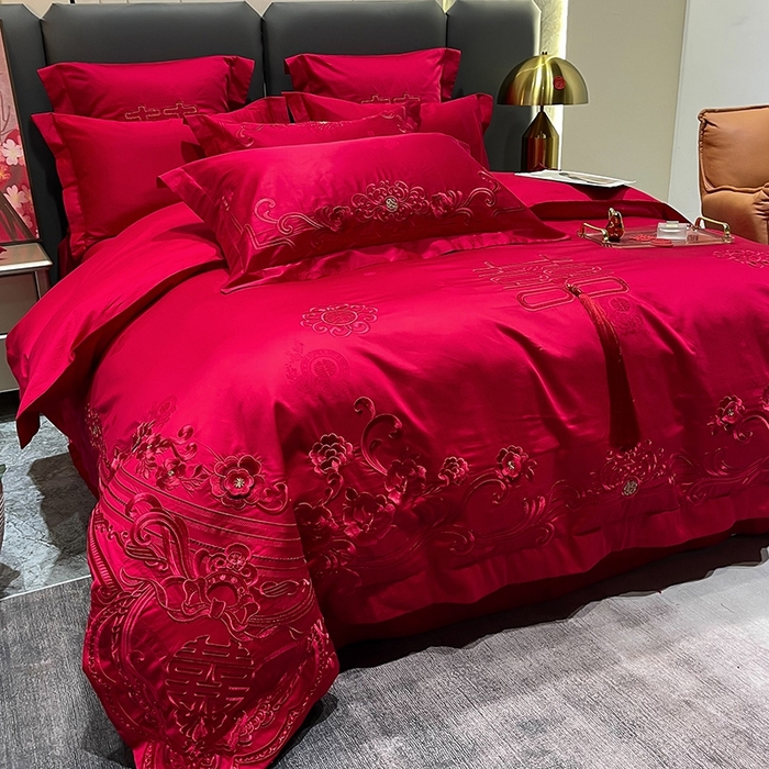 91家纺网 家纺一手货源 找家纺 卓缦家纺 2024新款全棉刺绣提花四件套 爱之约定