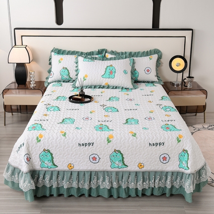 艾裙海 2025新款云感双层纱单床盖 开心小恐龙