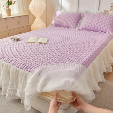 91家纺网 家纺一手货源 找家纺 恋尚 2025新款床笠式床裙乳胶夏被三四件套-人鱼公主 人鱼公主 紫色