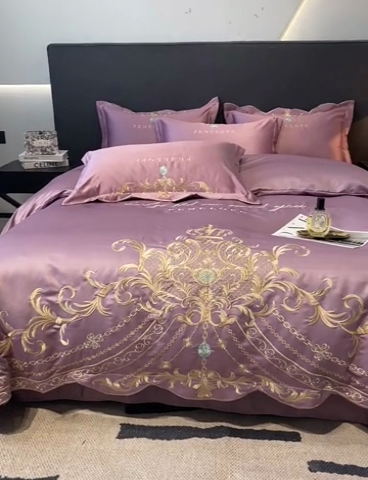 91家纺网 家纺一手货源 找家纺 欧乐蒂 2025新款欧式水洗贡缎全棉刺绣四件套-欧雅终版 豆沙