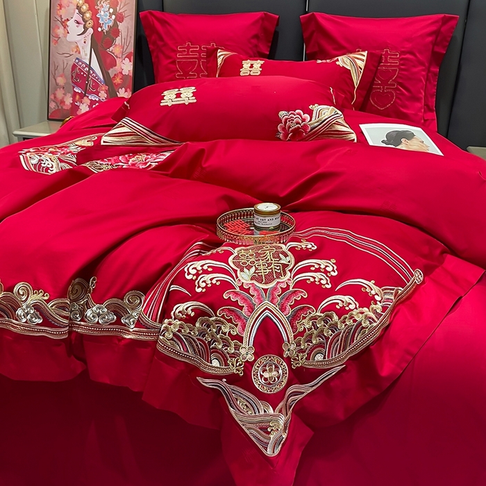 91家纺网 家纺一手货源 找家纺 卓缦家纺 2024新款全棉刺绣提花四件套 醉红妆