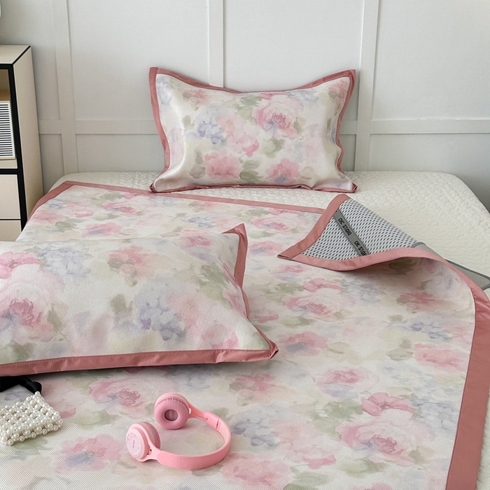 91家纺网 家纺一手货源 找家纺 昔可家纺 2024新款高端数码印花养生冰藤席--简约系列 彩色水彩花