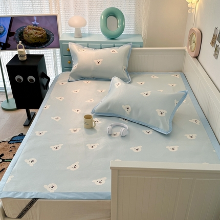 昔可家纺 2024新款高端数码印花养生冰藤席--卡通系列 蓝底小白熊