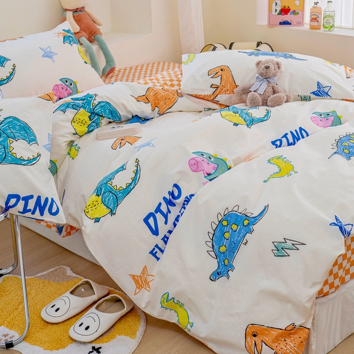 91家纺网 家纺一手货源 找家纺 朵希曼 2026新款AB版全棉小猪佩奇系列四件套 恐龙乔治