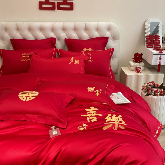 91家纺网 家纺一手货源 找家纺 欧乐蒂 2025新款设计师原创亲肤棉婚庆四件套 喜乐