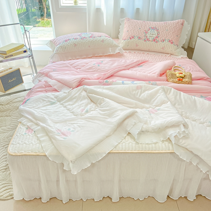 91家纺网 家纺一手货源 找家纺 慕澄家纺 2024新款大版印花乳胶凉席套件-夏被凉席四件套 温馨