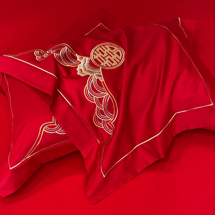 91家纺网 家纺一手货源 找家纺 欧乐蒂 2025新款亲肤棉婚庆刺绣四件套-终版 龙凤和鸣