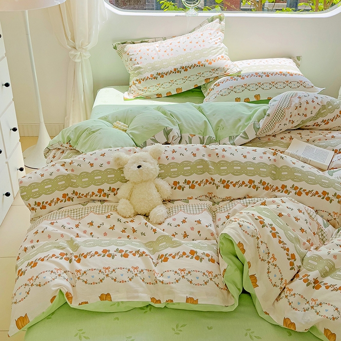 91家纺网 家纺一手货源 找家纺 优选良品 2025新款直播爆款全棉-ins印花系列四件套纯棉三件套床单床笠 甜香花