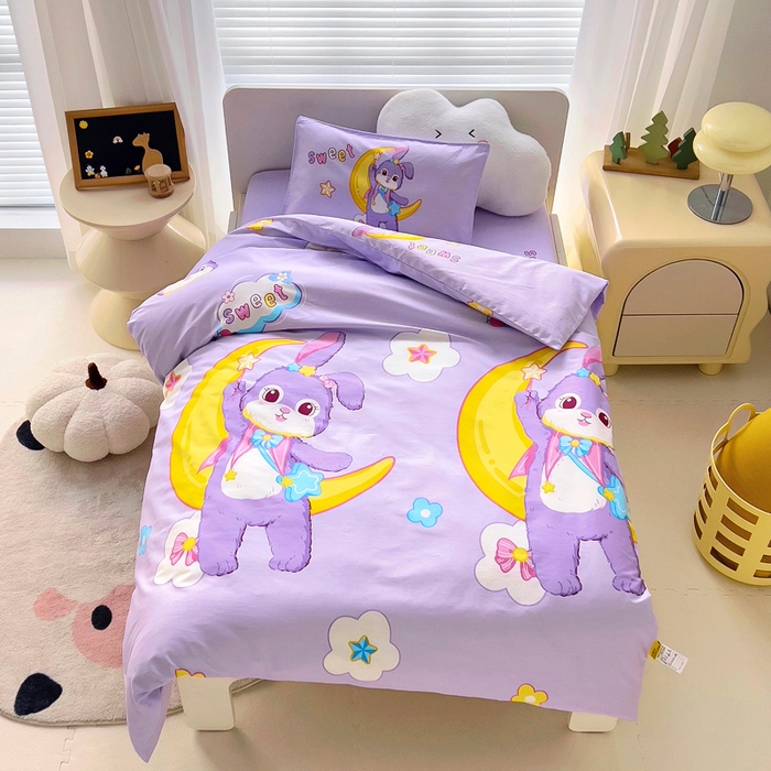 91家纺网 家纺一手货源 找家纺 吉咪兔 2024新款幼儿园全棉被子三件套宝宝入园纯棉六件套夹棉被褥午睡被套 星月小兔