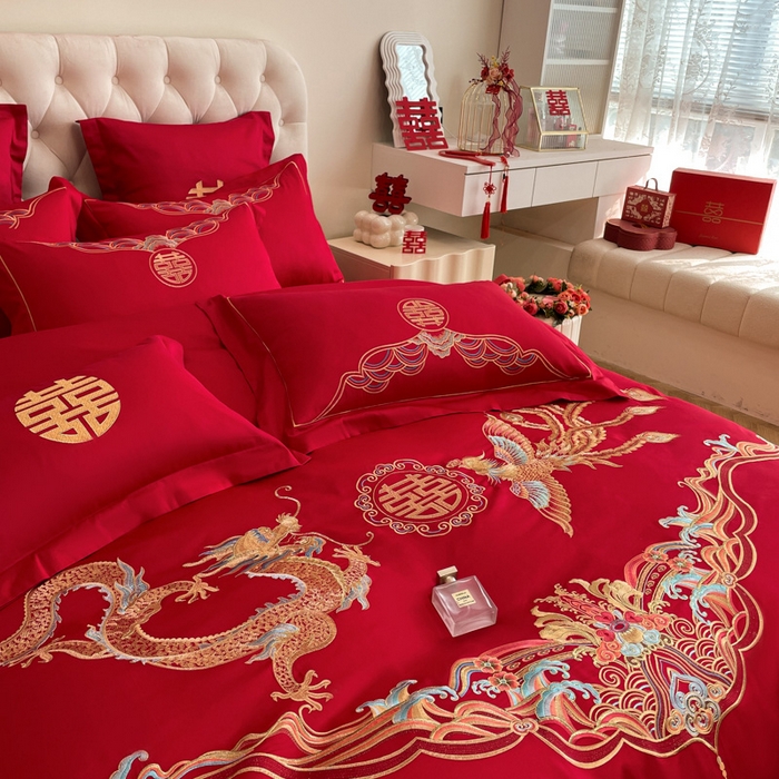 91家纺网 家纺一手货源 找家纺 欧乐蒂 2025新款设计师原创亲肤棉婚庆四件套 龙姿风采