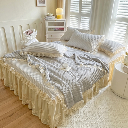 91家纺网 家纺一手货源 找家纺 瑞宝 2025新款西米露-冰豆豆凉席夏被四件套 西米露-高级灰