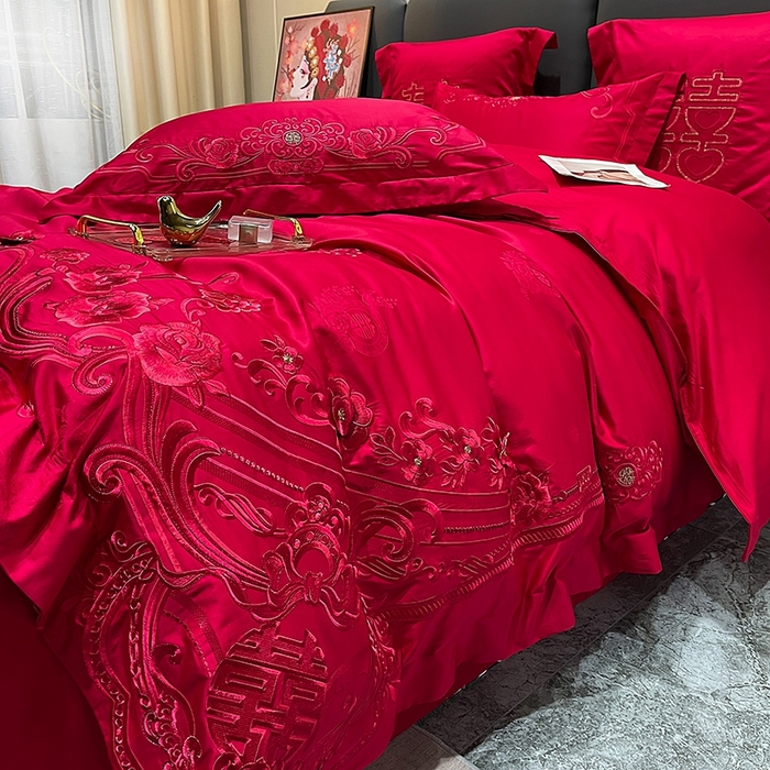 91家纺网 家纺一手货源 找家纺 卓缦家纺 2024新款全棉刺绣提花四件套 爱之约定