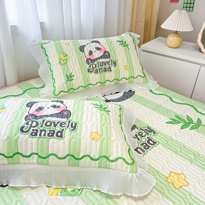91家纺网 家纺一手货源 找家纺 慕澄家纺 2024新款大版印花乳胶凉席套件-夏被凉席四件套 可爱熊猫