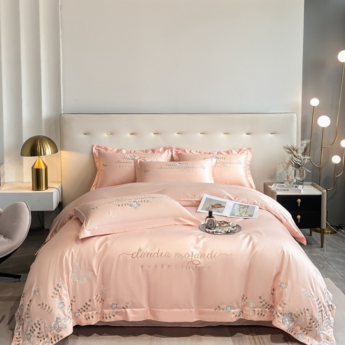 91家纺网 家纺一手货源 找家纺 欧乐蒂 2025新款花寐-高支高密新疆长绒棉四件套-终版 花寐-樱花粉