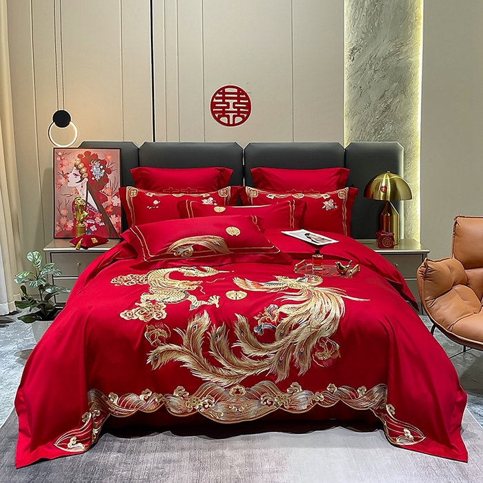 91家纺网 家纺一手货源 找家纺 卓缦家纺 2024新款全棉刺绣提花四件套 龙凤喜呈