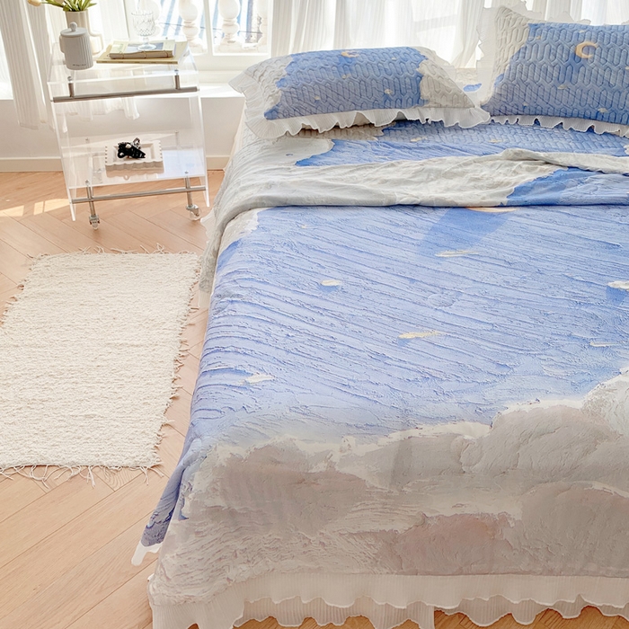 91家纺网 家纺一手货源 找家纺 慕澄家纺 2024新款大版印花乳胶凉席套件-夏被凉席四件套 星辰