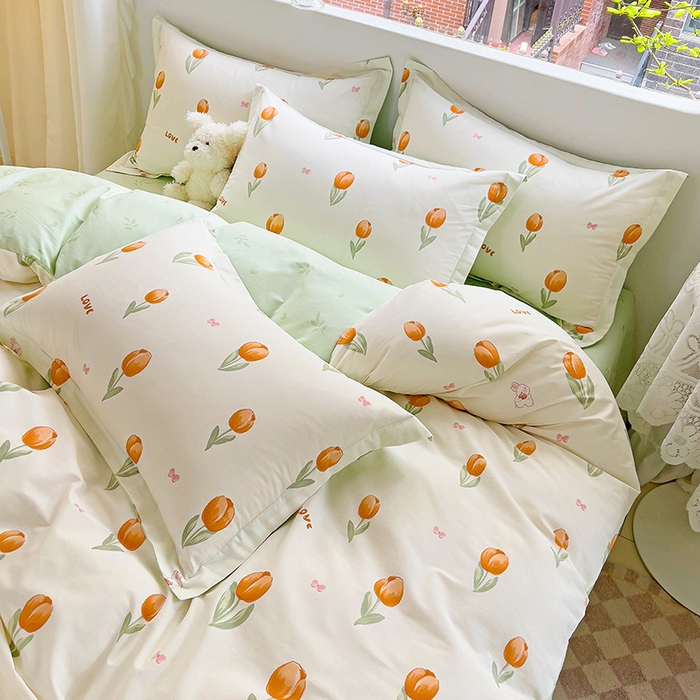 91家纺网 家纺一手货源 找家纺 优选良品 2025新款直播爆款全棉-ins印花系列四件套纯棉三件套床单床笠 芮心