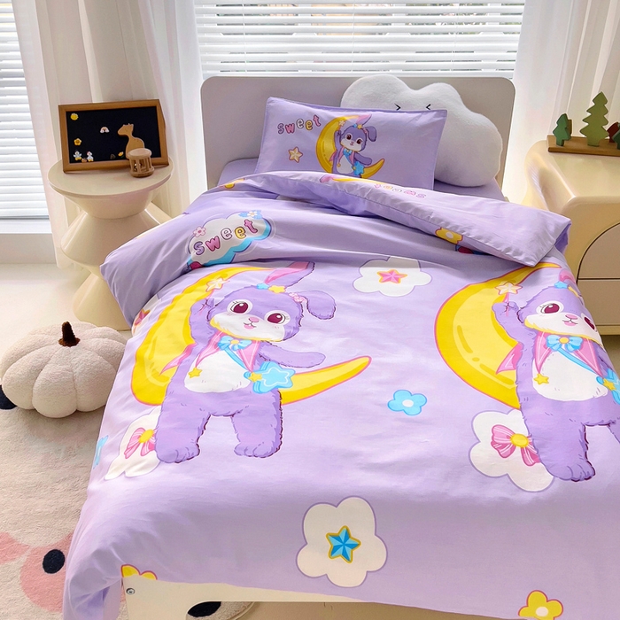 91家纺网 家纺一手货源 找家纺 吉咪兔 2024新款幼儿园全棉被子三件套宝宝入园纯棉六件套夹棉被褥午睡被套 星月小兔