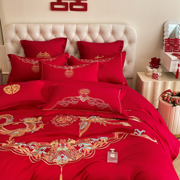 91家纺网 家纺一手货源 找家纺 欧乐蒂 2025新款设计师原创亲肤棉婚庆四件套 龙姿风采