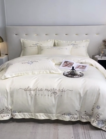 91家纺网 家纺一手货源 找家纺 欧乐蒂 2025新款花寐-高支高密新疆长绒棉四件套-终版 花寐-奶昔白