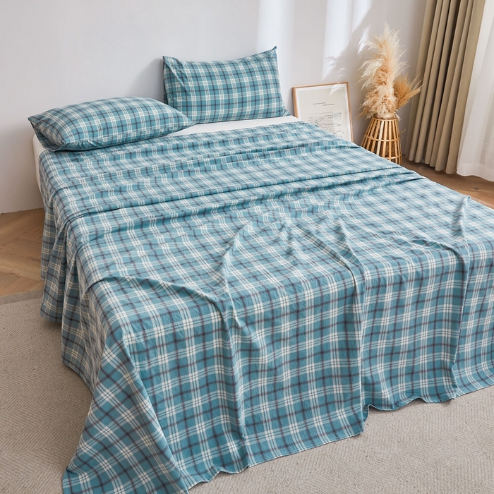 91家纺网 家纺一手货源 找家纺 雅萱家纺 2024新款雅萱-色织全棉水洗棉床单 床单-意境-蓝