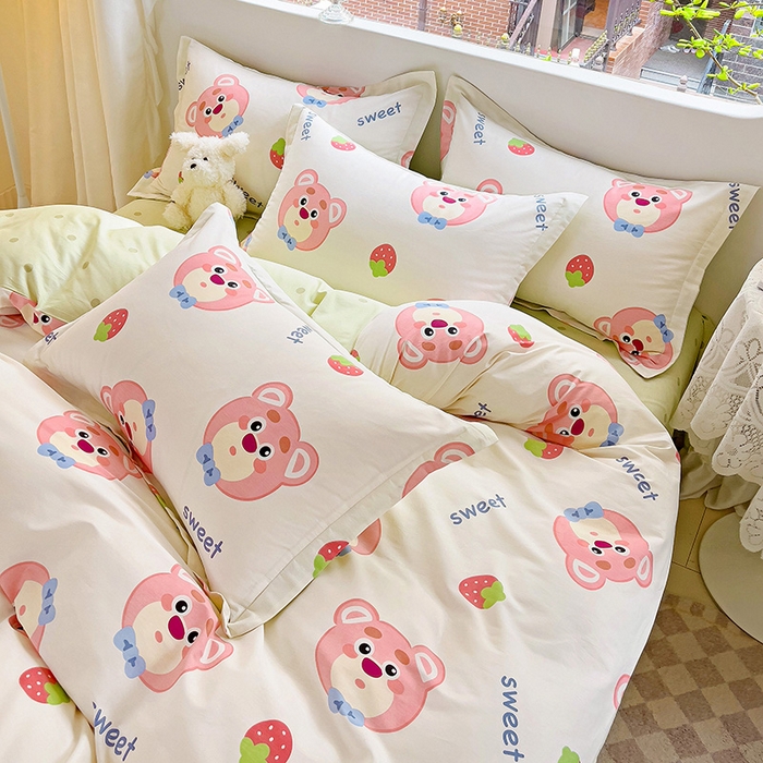 91家纺网 家纺一手货源 找家纺 暖芯优选 204新款直播爆款全棉-ins印花系列四件套纯棉三件套床单床笠 萌小新