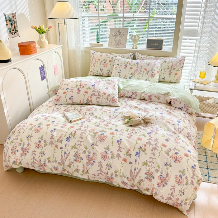 91家纺网 家纺一手货源 找家纺 清雅福 2024新款全棉13372小清新四件套和单品系列第四季 罗曼花海