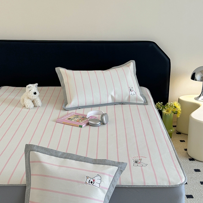 91家纺网 家纺一手货源 找家纺 昔可家纺 2024新款数码印花刺绣床笠款冰丝席 粉条萌宠